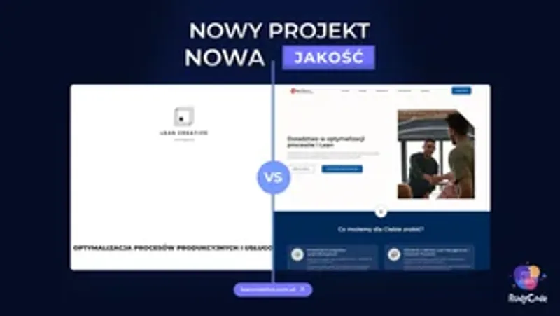 Strona internetowa Lean Creative - porównanie starej i nowej wersji strony z nagłówkiem 'Nowy Projekt Nowa Jakość'