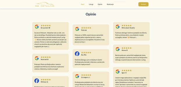 Strona główna SB Detailing Studio - sekcja opinii