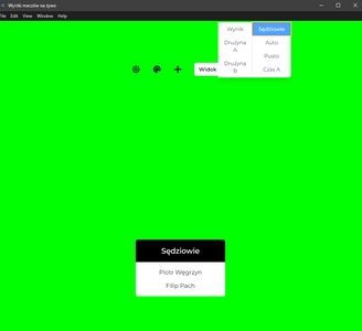 Tablica wyników MOSiR Bochnia - pokazanie sekcji akcji z możliwością dodania zawodników oraz wyświetlania komunikatów o karach.