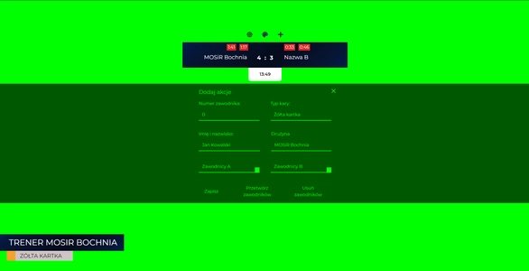 Tablica wyników MOSiR Bochnia - zółta kartka.