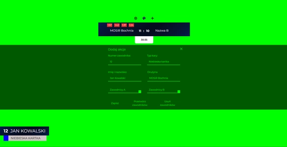 Tablica wyników MOSiR Bochnia - niebieska kartka.