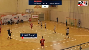 Desktopowa aplikacja tablicy wyników MOSiR Bochnia - overlay z wynikiem meczu i przyciskami sterowania.